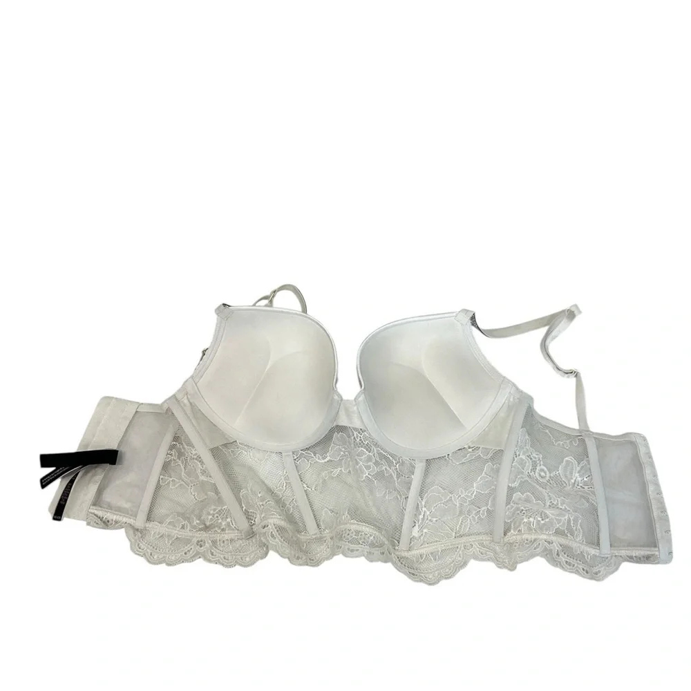 Victoria Secret Bralette Bra Bombshell Push Up White Size 34C Bridal Lace - Picture 9 of 12